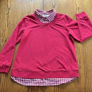 Denim & Co. French Terry Regular Top w/ Printed Collar and Hem MED Red A392022